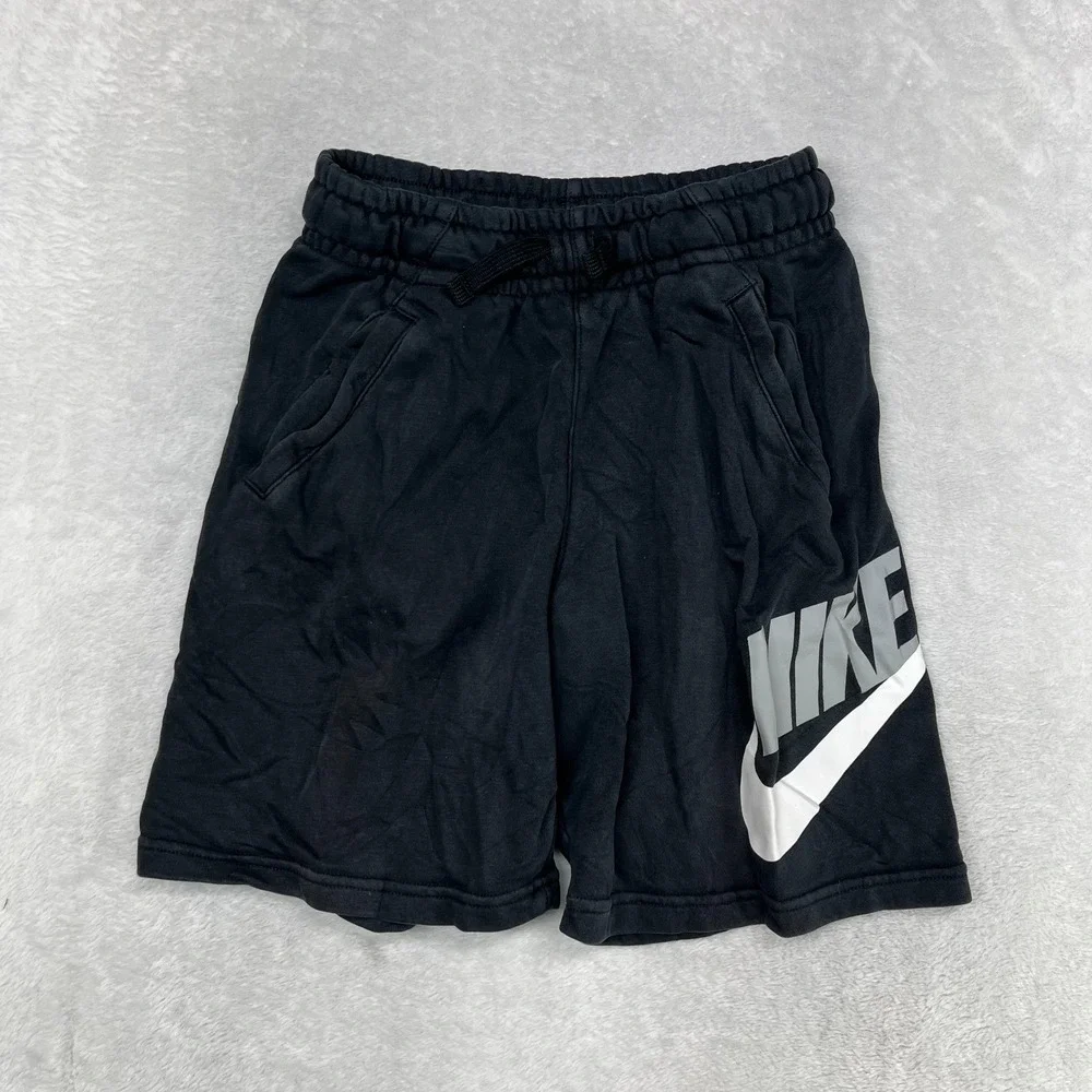 Nike Sportswear Shorts Kids Boys Medium Black Cotton Blend Drawstring -‎ W22